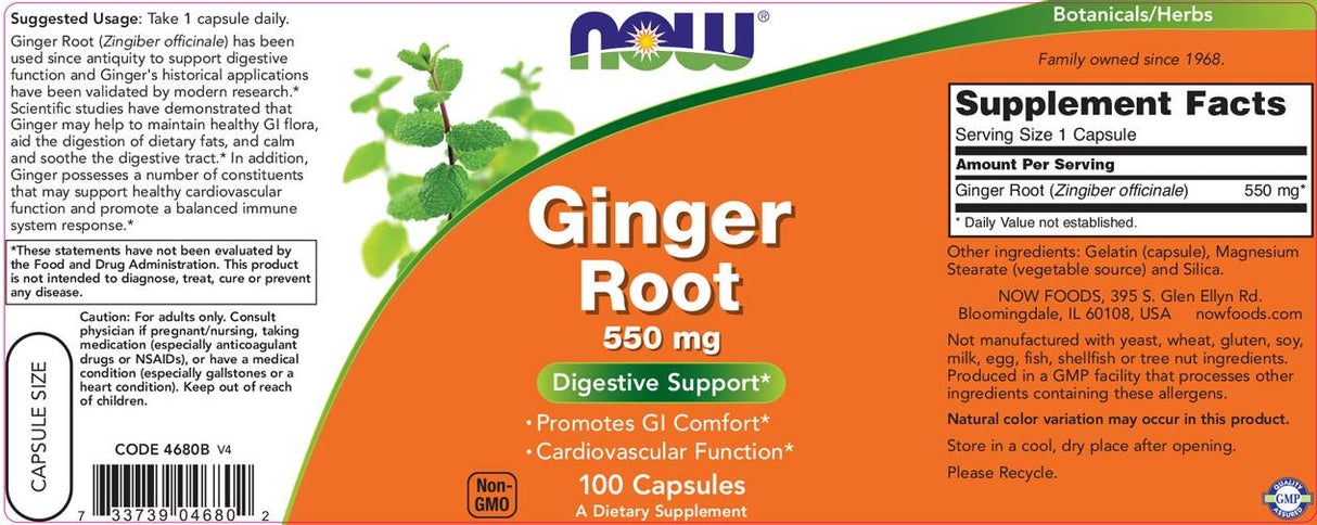 Ginger Root 550 mg - 100 capsules - Nutra Best Europe