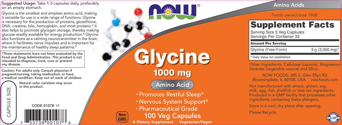 Glycine 1000 mg - 100 capsules - Nutra Best Europe