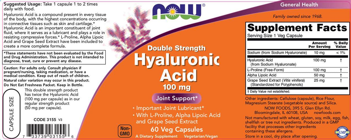 Hyaluronic Acid 100 mg - 60 capsules - Nutra Best Europe