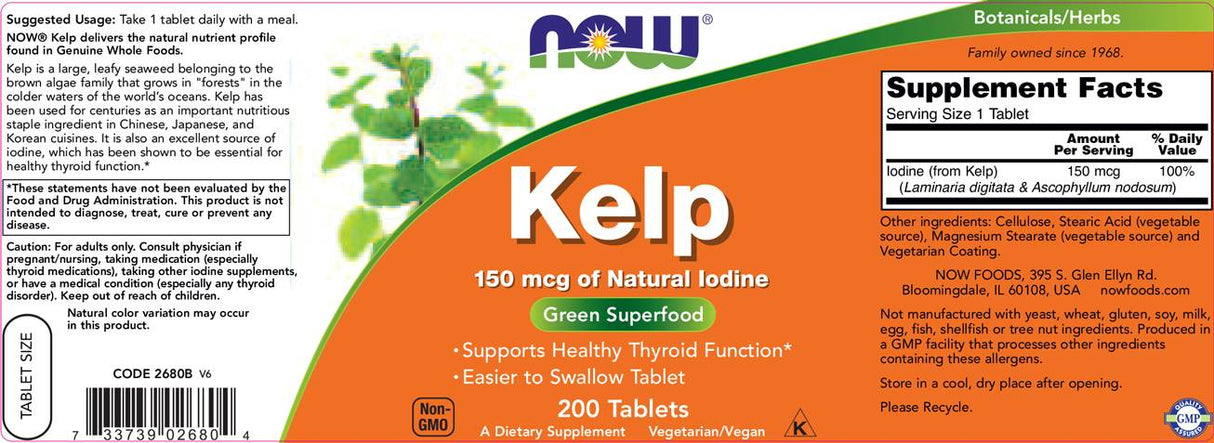 Kelp 150 mcg of Natural Iodine - 200 Tablets - Nutra Best Europe