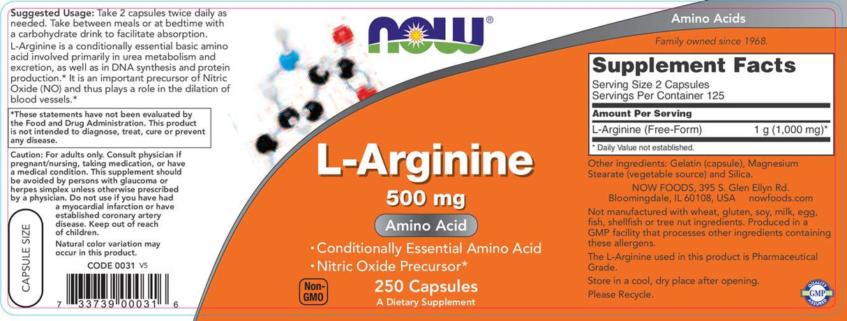 L-Arginine 500 mg - 100 capsules - Nutra Best Europe