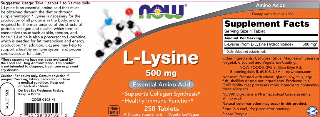 L-Lysine 500 mg - 250 Tablets - Nutra Best Europe