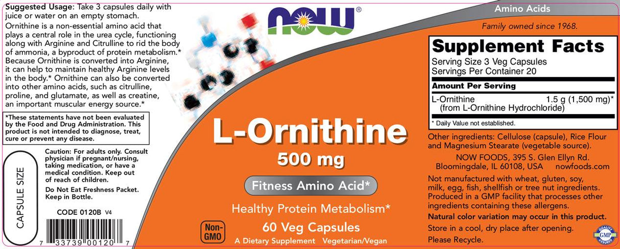 L-Ornithine 500 mg - 60 capsules - Nutra Best Europe