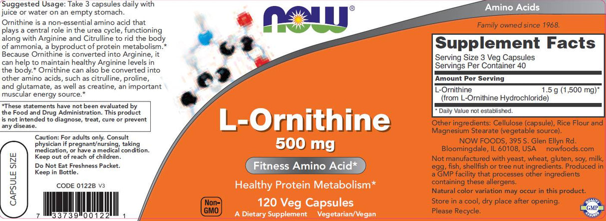 L-Ornithine 500 mg - 60 capsules - Nutra Best Europe