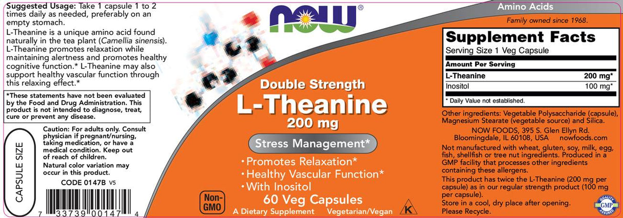 L-Theanine 200 mg / Double Strength - 120 capsules - Nutra Best Europe