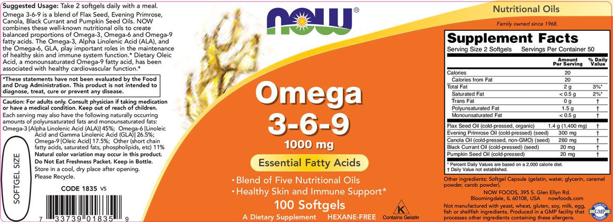 Omega 3-6-9 1000 mg - 100 Gel Capsules - Nutra Best Europe