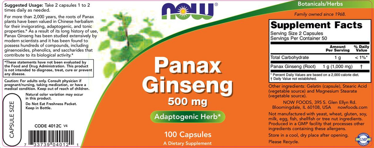Panax Ginseng 500 mg - 100 capsules - Nutra Best Europe