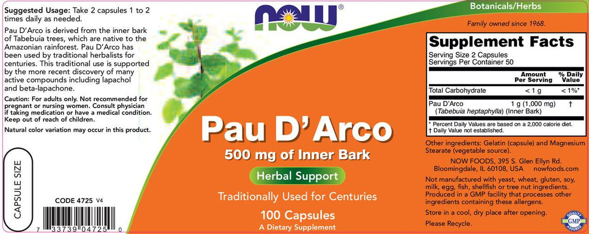 Pau D'Arco 500 mg - 100 capsules - Nutra Best Europe