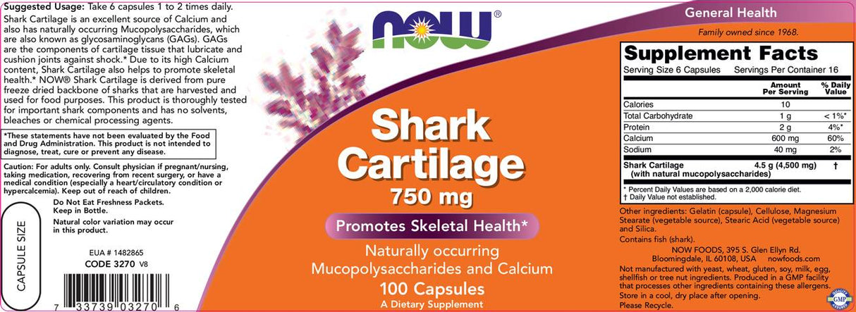 Shark Cartilage 750 mg - 100 capsules - Nutra Best Europe