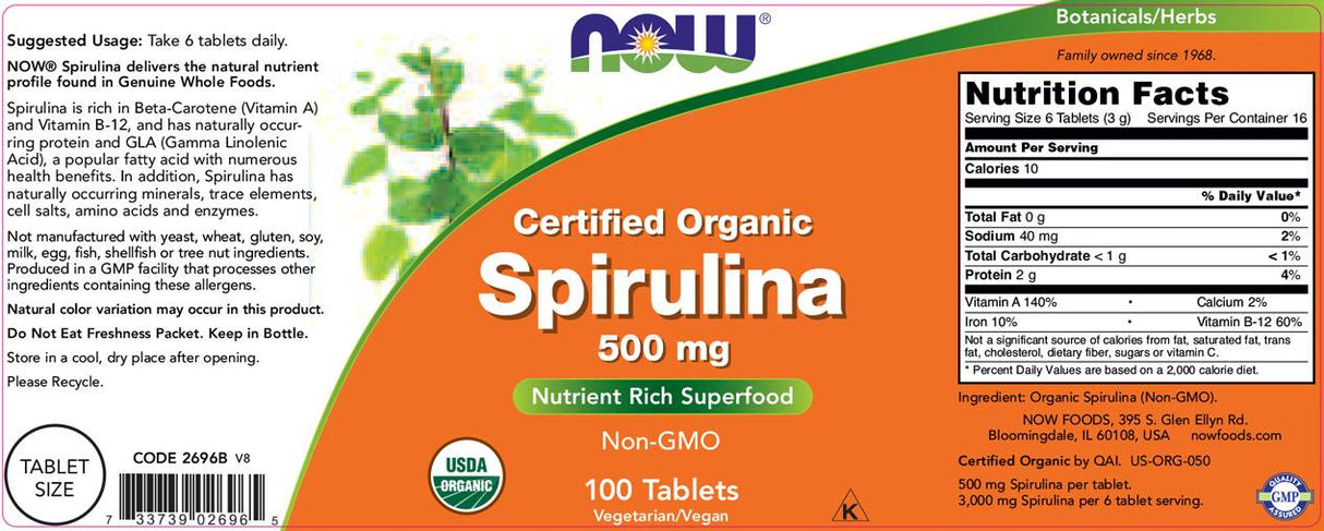 Spirulina 500 mg - 200 Tablets - Nutra Best Europe