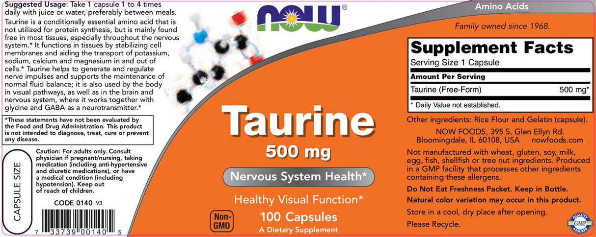 Taurine 500 mg - 100 capsules - Nutra Best Europe