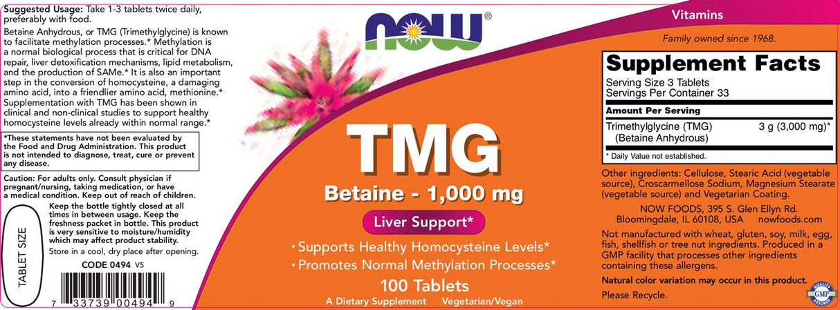 TMG 1000 mg - 100 Tablets - Nutra Best Europe