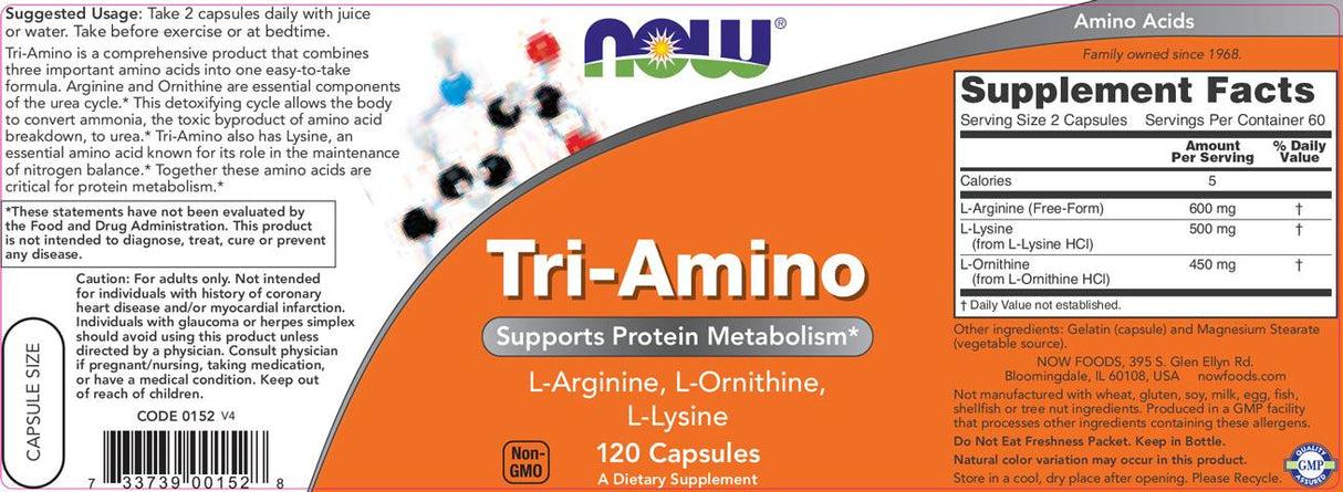 Tri-Amino / L-Arginine L-Ornithine L-Lysine - 120 capsules - Nutra Best Europe