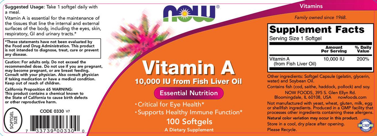 Vitamin A 10000 IU - 100 Gel capsules - Nutra Best Europe