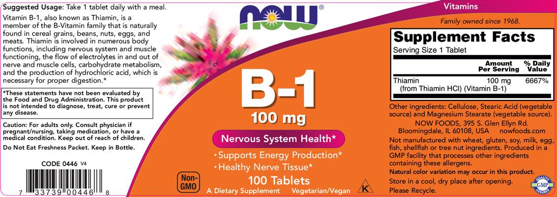 Vitamin B-1 / Thiamine 100 mg - 100 Tablets - Nutra Best Europe