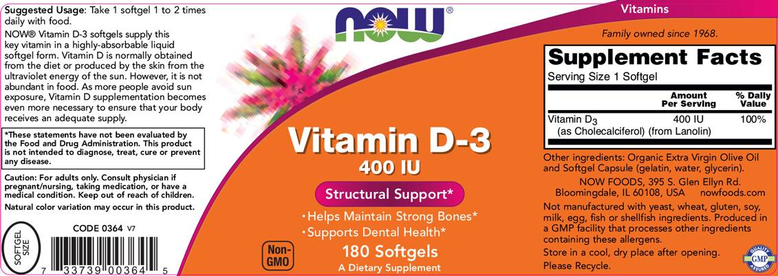 Vitamin D-3 400 IU - 180 Gel capsules - Nutra Best Europe