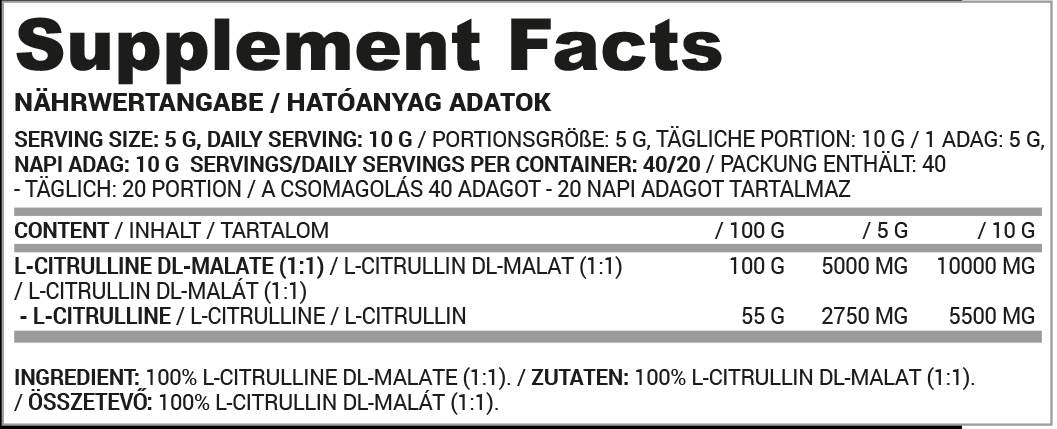 Citrulline Malate Powder | 100% Pure - 200 grams - Nutra Best Europe