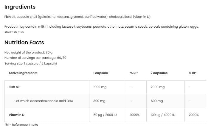 DHA + Vitamin D3 | 300 mg DHA from Fish Oil 60 Gel capsules - Nutra Best Europe