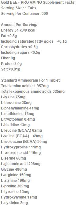 Gold Beef-Pro Amino Mega Tabs - 300 Tablets - Nutra Best Europe