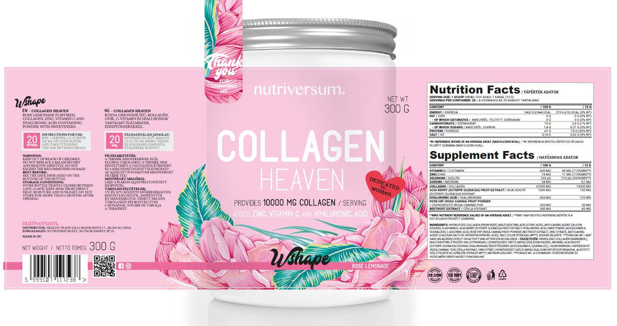 Collagen Heaven | added Zinc, Vitamin C and Hyaluronic Acid - 300 grams - Nutra Best Europe