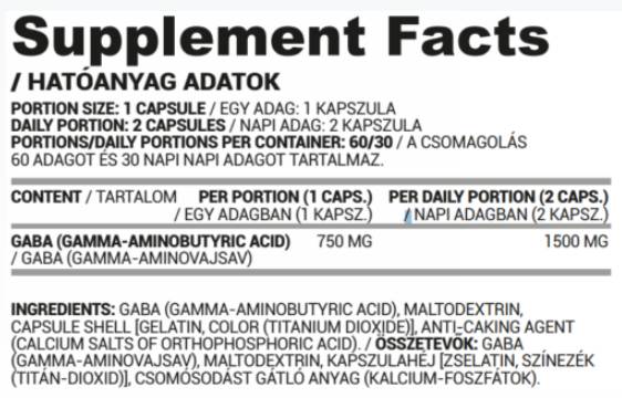 GABA 750 mg - 60 capsules - Nutra Best Europe