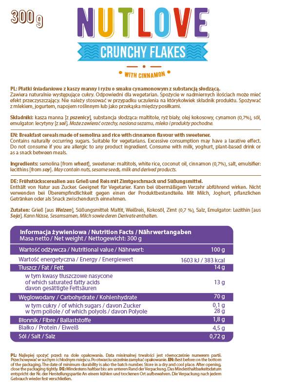 NutLove | Crunchy Flakes with Cinnamon - 300 grams - Nutra Best Europe