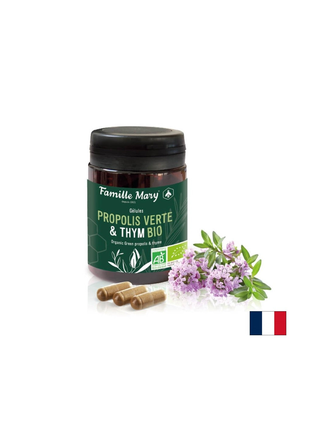 Propolis Verte & Thyme bio / Green propolis and thyme Organic, 60 capsules Famille Mary - Nutra Best Europe