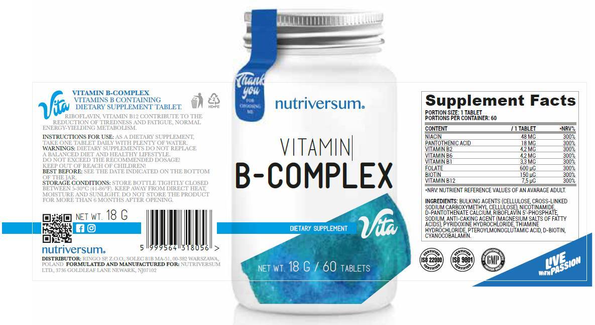 Vitamin B-Complex - 30 Tablets - Nutra Best Europe