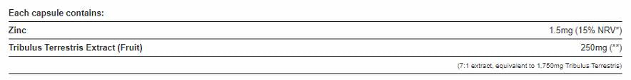 Tribulus Terrestris Extract 250 mg (Equivalent of 1750 mg) / + Zinc 90 capsules - Nutra Best Europe