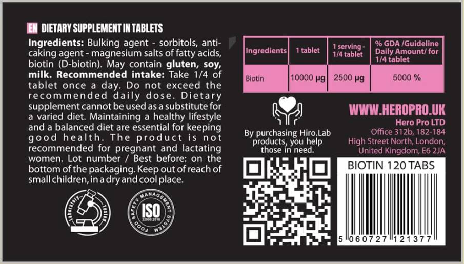 Biotin 10,000 mcg - 120 Tablets - Nutra Best Europe