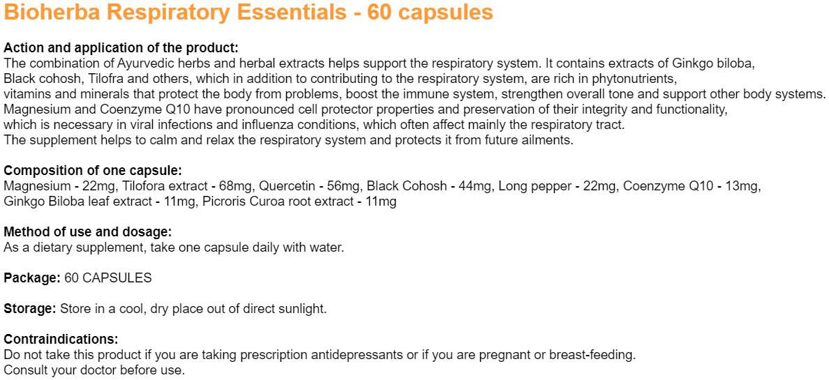 Respiratory Essentials - 60 capsules - Nutra Best Europe