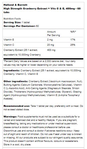 Triple Strength Cranberry Concentrate 400 mg - 60 Tablets - Nutra Best Europe