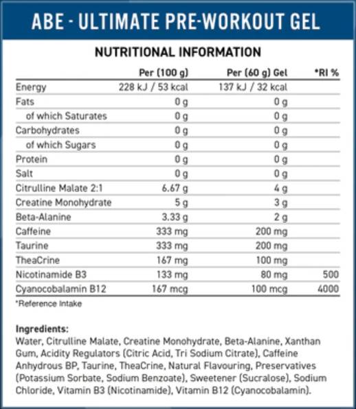 ABE Gel | All Black Everything Pre-Workout - 20 x 60 grams - Nutra Best Europe