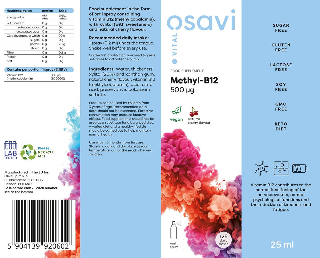 Methyl B-12 Oral Spray / 500 mcg per Spray - 25 ml - Nutra Best Europe