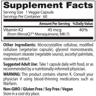 BEST Natural Vitamin K2 MK-7 45 mcg - 60 capsules - Nutra Best Europe