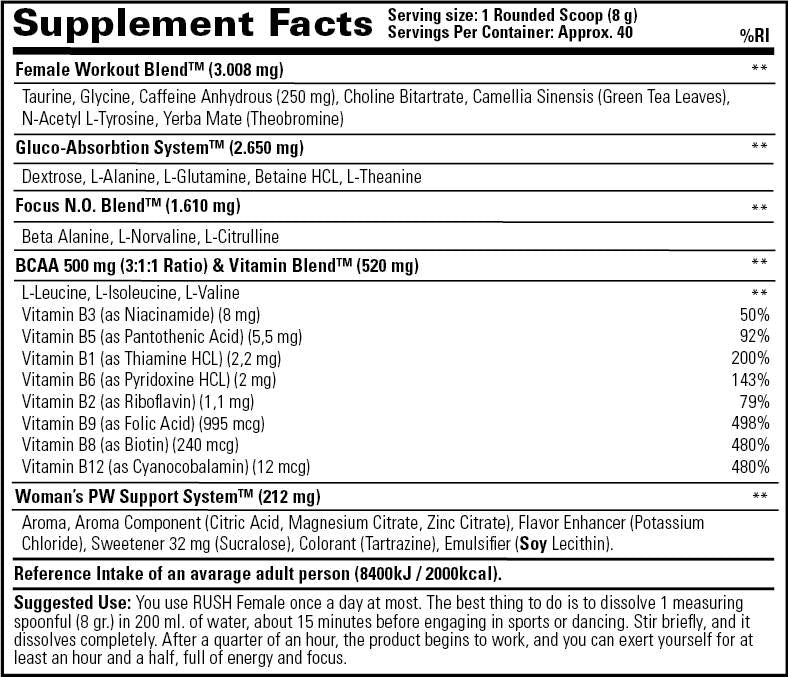 RUSH Female 320 grams - Nutra Best Europe