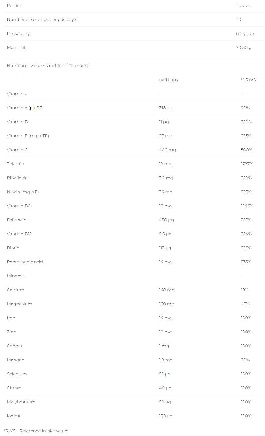 Vitamin Elite - 60 capsules - Nutra Best Europe