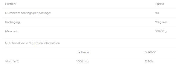 Vitamin C 1000 mg - 90 capsules - Nutra Best Europe