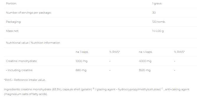 Creatine Monohydrate Caps - 120 capsules - Nutra Best Europe