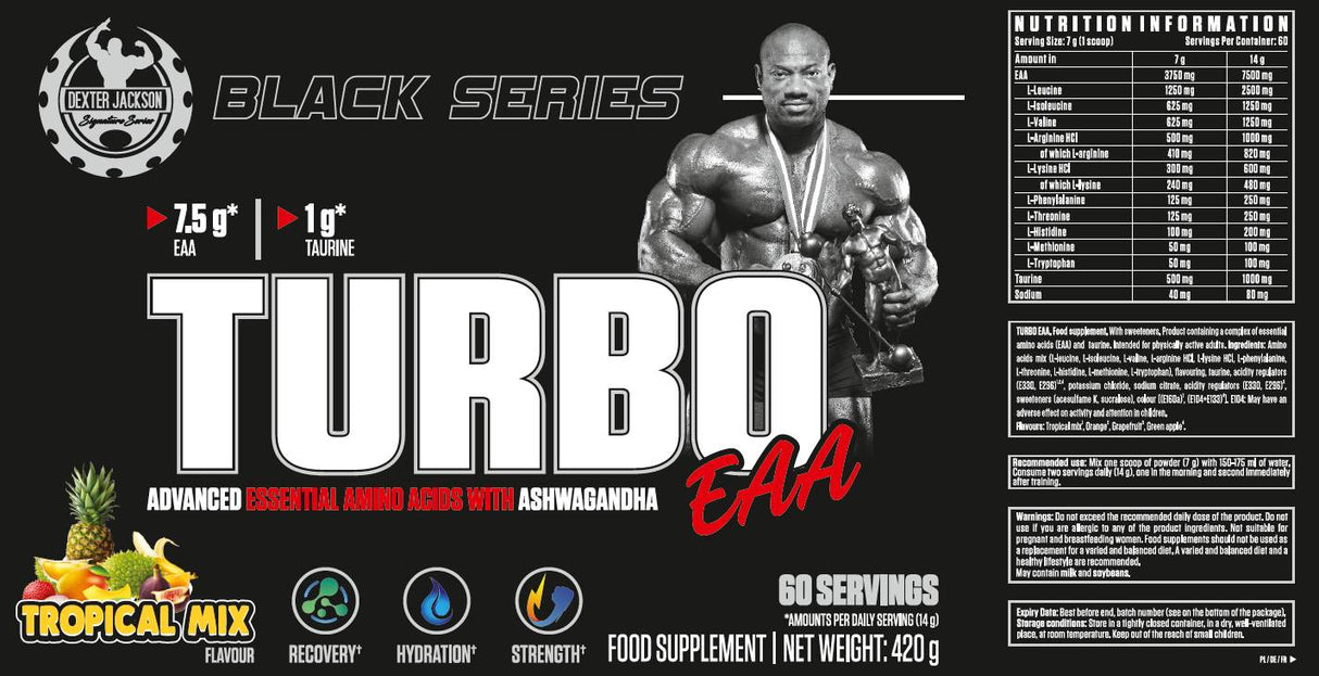 Black Series | Turbo EAA Powder ~ Essential Amino Acids with Taurine - 420 grams - Nutra Best Europe