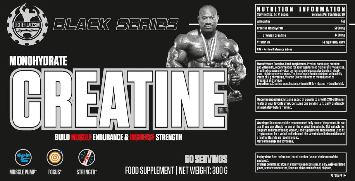 Black Series | Creatine Monohydrate with Vitamin B6 - 300 grams - Nutra Best Europe