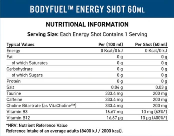 Bodyfuel Energy Shots - 12 x 60 ml - Nutra Best Europe