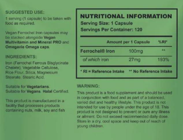Vegan Ferrochel | Chelated Iron 27 mg - 120 capsules - Nutra Best Europe