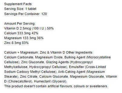 Calcium + Magnesium, Zinc & Vitamin D - 120 Tablets - Nutra Best Europe