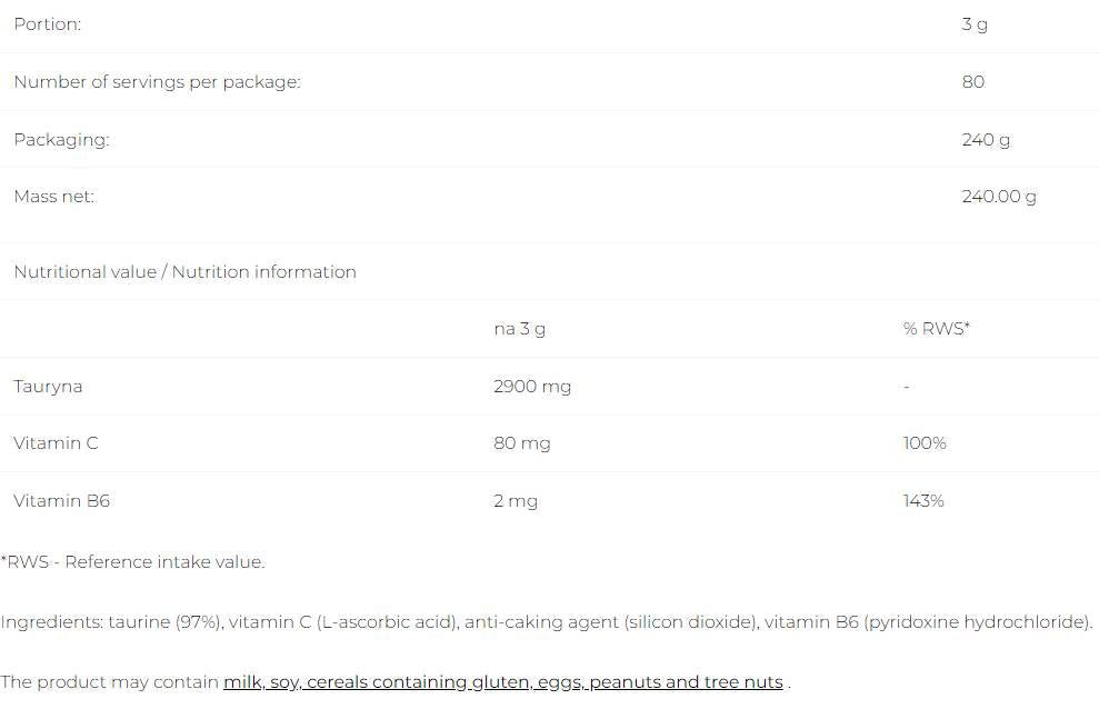 Taurine+ - 240 grams - Nutra Best Europe