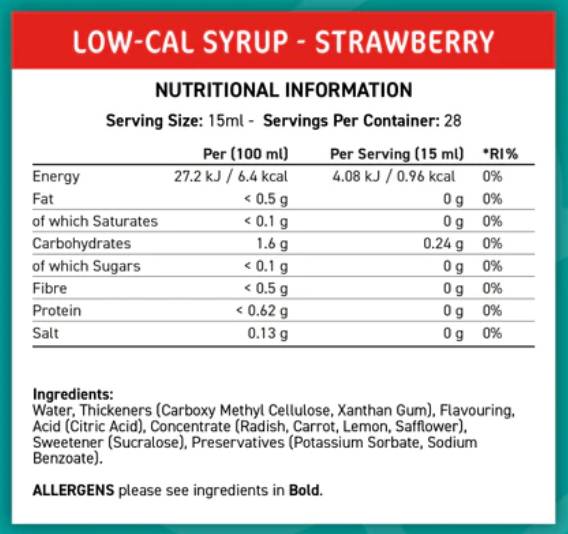 Fit Cuisine Low-Cal Syrup | Strawberry - 425 ml - Nutra Best Europe
