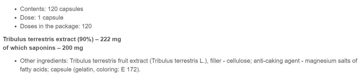 TRIBUSTERON 90 - 120 capsules - Nutra Best Europe