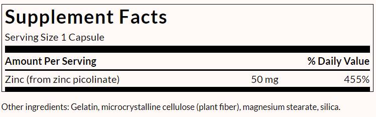 Extra Strength Zinc Picolinate 50 mg - 60 capsules - Nutra Best Europe