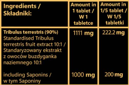Tribulus 1000 mg | Fruit Extract with 90% Saponins - 100 Tablets - Nutra Best Europe