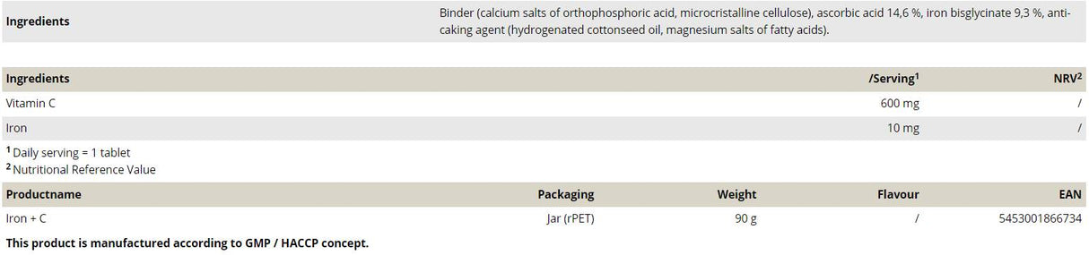 Iron + C - 120 Tablets - Nutra Best Europe